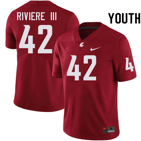 Youth #42 Billy Riviere III Washington State Cougars College Football Jerseys Stitched-Crimson